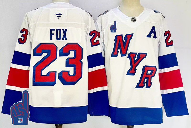 Men New York Rangers 23 Fox White Fanatics 2025 NHL Jersey style 2